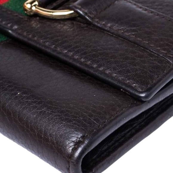 Authentic Gucci Calfskin Web Horsebit Black Leather wallet w/ classic accents - Picture 5 of 8